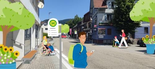 Illustration zu einer möglichen Gestaltung von barrierefreien Haltestellen in der OD Forbach