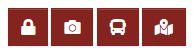 Schloss-, Kamera-, Bus-, Karten-Symbol